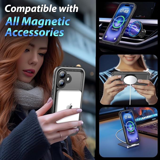 SPORTLINK for iPhone 16 Plus Case - IP68 Waterproof Military Protective Full Body Heavy Duty Shockproof 360 Sealed Dustproof with Camera Screen Protector Cover for i Phone 16 Plus 6.7" Mag/Black