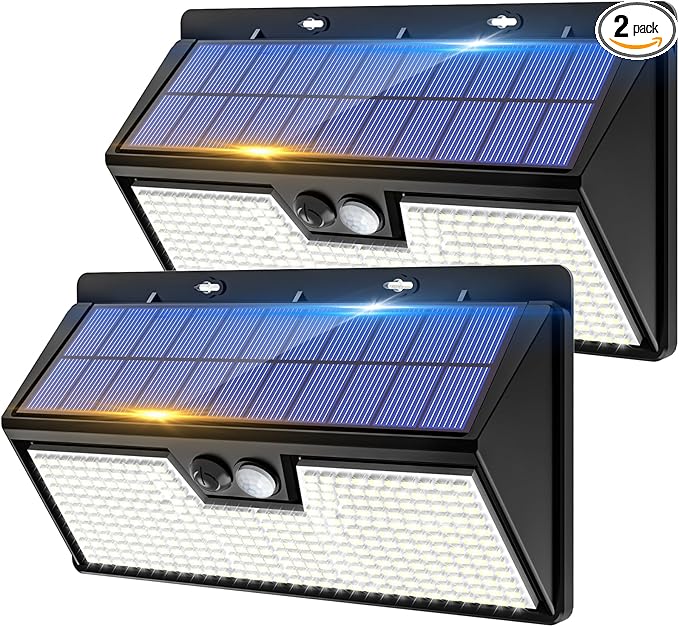 vighep Large Solar Motion Lights Outdoor, 318 LED Super Bright Shed Lights with 3 Lighting Mode, IP65 Waterproof Solar Bar Light, Great for Outside Wall Yard Chicken Coop Garden - 2 Pack