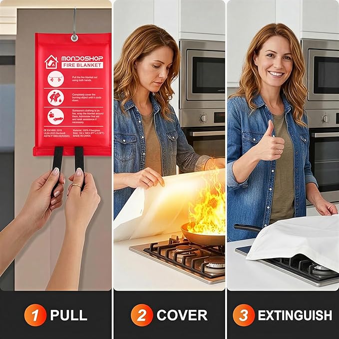 Mondoshop Fire Blankets Emergency for Kitchen Home - Emergency Fire Retardant Blanket for Home Fireproof Blanket for Camping, Grill, Car, Office, Warehouse, School, Picnic, Fireplace
