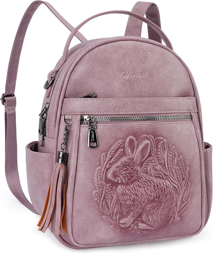 Mini Backpack Purse for Women,Embossed Leather Small Backpack Fashion Travel Backpacks Daypacks Shoulder Handbag (PURPLE-Rabbit)