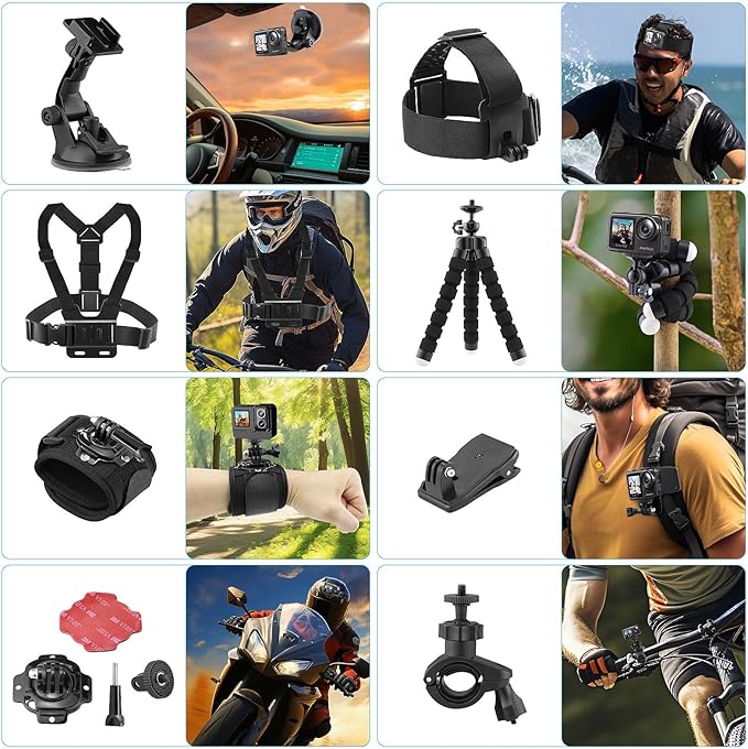 Action Camera Accessories Kit - Compatible for GoPro, AKASO, Campark, Crosstour, APEMAN, COOAU, Apexcam, SJCAM, SJ4000 and Waterproof Underwater Sports Camera