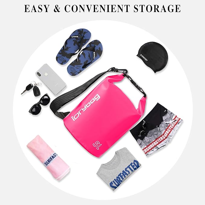 IDRYBAG Dry Bag for Kayaking Waterproof 2L/5L/10L/15L/20L, Small Dry Sack Waterproof Bag for Boating