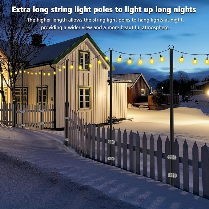 NUERPO 4 Pack String Light Poles,Metal Poles for Hanging Outdoor Light Strings,4 Pack 10 FT Light Poles Stand for Outside Garden,Patio,Wedding,Backyard,Deck,Party