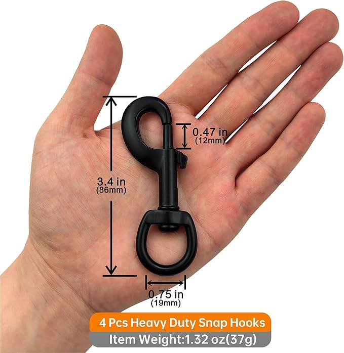 Garwor 3/4" Heavy Duty Swivel Snap Hooks Black Electrophoresis Coating, 4Pcs Dog Clips Trigger Snaps Dog Leash Hook Key Chain for Linking Pet Leash Flag Hooks