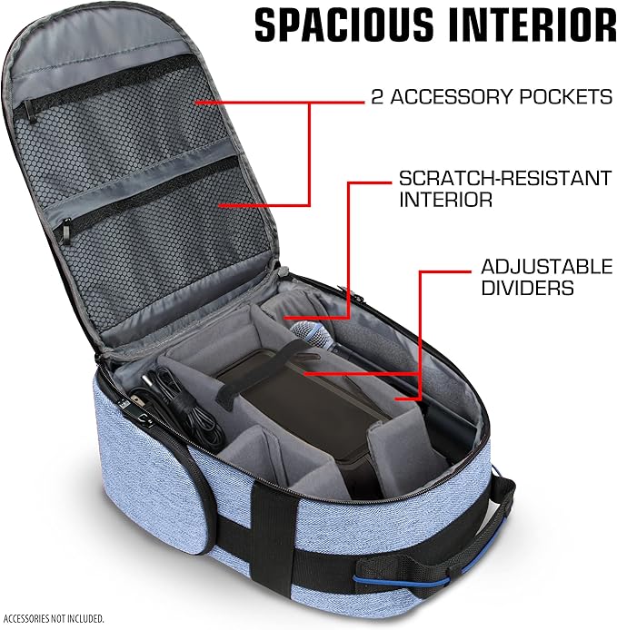 USA Gear Audio Equipment Backpack Fits Audio-Technica System 10, Shure BLX4 Microphone System, Sennheiser EW-DP & more Wireless Mic System - Wireless Microphone Bag Backpack for Recording Mics (Blue)
