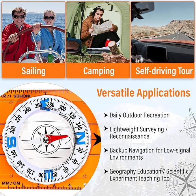 20 Pcs Acrylic Orienteering Compass Hiking Backpacking Survival Reliable Compass Advanced Scout Compasses Outdoor Gear for Map Reading Navigation Camping Survival Exploring