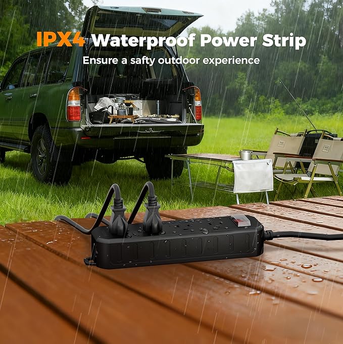TESSAN Outdoor Power Strip Weatherproof, 6FT Extension Cord Waterproof with 4 Outlets 1 Switch (1250W), Surge Protector 1700J, Wall Mountable for Home Office and Patio Christmas Lights, Black