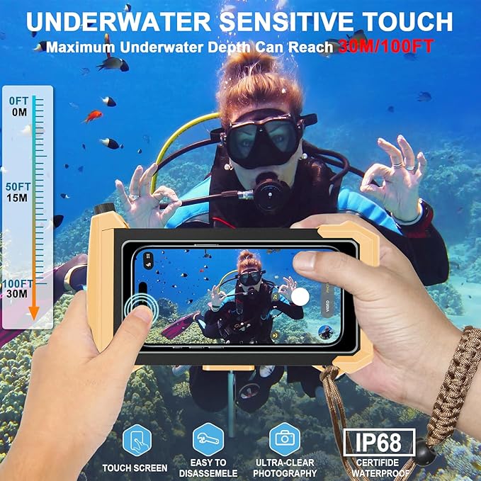 2026 Diving Snorkeling Phone Case for iPhone 17/16/15/14/13/12/11 Pro Max/XS/X Samsung Galaxy S26/S25/S24 Professional Scuba Dive Waterproof Underwater Photo Video Cover (5TH Gen, Yellow-)