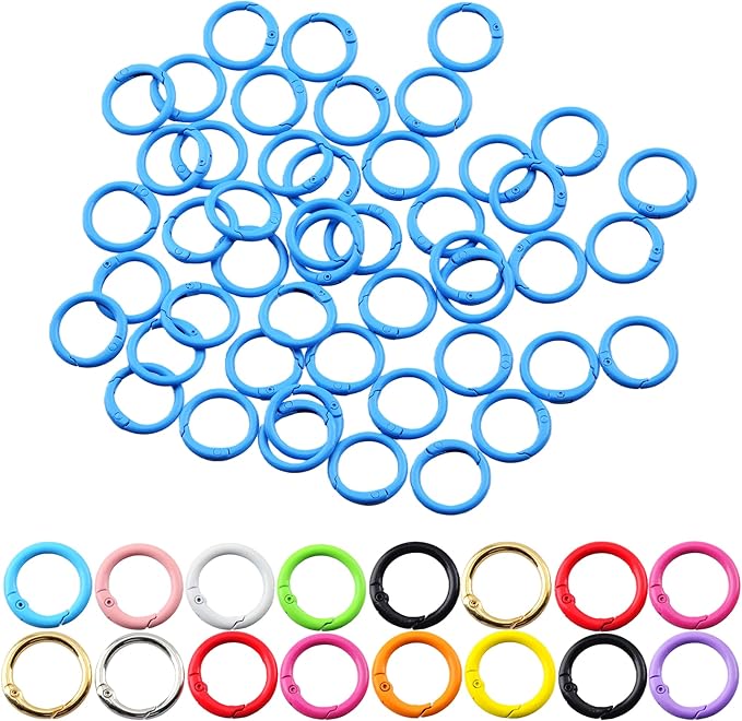 Carabiner Clip 48Pcs Blue Metal Key Ring Clip Circle Keychain Rings Bulk Spring O Ring Round Cute Carabiner Spring Snap Hook Key Chain Clips for DIY Keychain Bag Charm Handbag Purse Dog