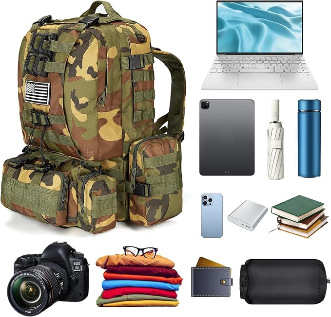 Large Military Tactical Backpack for Men, 40-50L Backpacks for Women, Bug out Bag Army 3 Days Assault Pack Bags Rucksack with Molle System