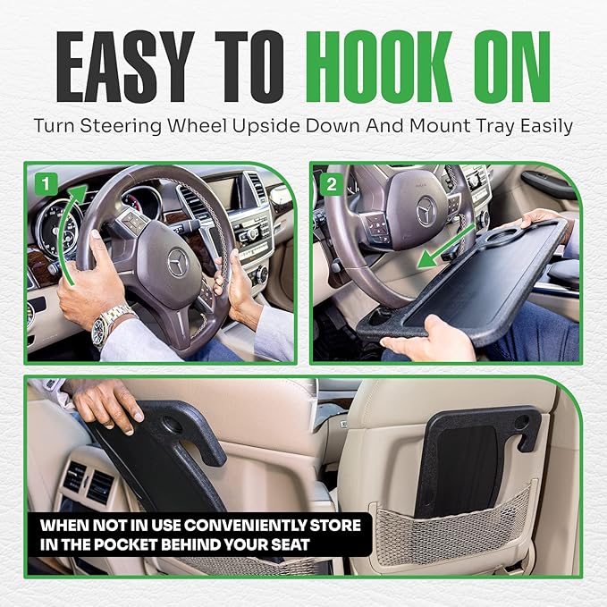 lebogner Steering Wheel Tray, Car Food Trays for Eating, Laptop, Tablet, iPad Or Notebook, Hook On Auto Steering Wheel (Steering Wheel Tray, Beige)