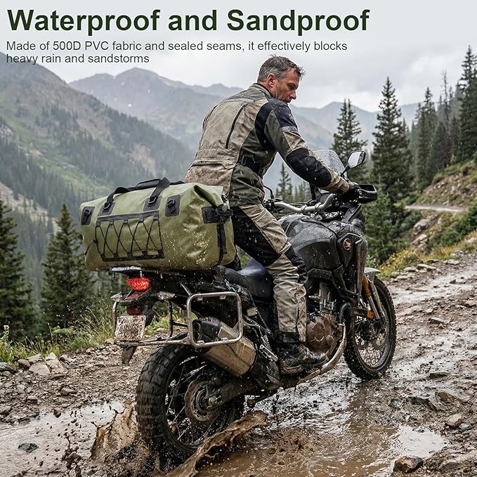 Waterproof Duffel Bag, 70L Large Motorcycle Dry Backpack, Heavy-Duty Roll Top Waterproof Luggage Duffle Bags with Straps & Handles, Waterproof Gear Bag for Kayaking, Rafting, Camping, Motorcycle