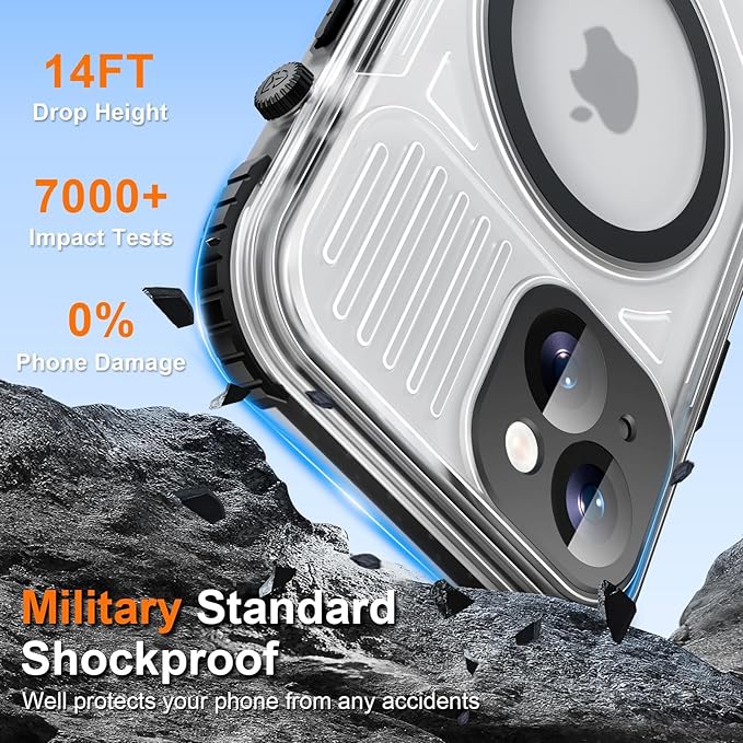 WIFORT for iPhone 15 Plus Waterproof Case, [IP68 Underwater Dustproof][Built-in Screen][15FT Military Shockproof], 360 Full Body Sealed Protection Cover Magnetic Frosted Phone Case, 6.7" Black