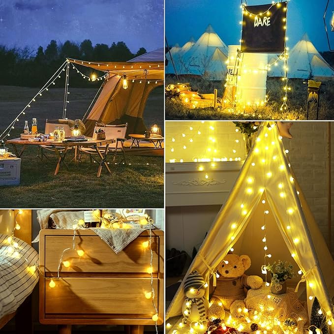 Minetom Mini Globe String Lights, 66 Ft. 200 LED Fairy String Lights Plug in, 8 Modes with Remote, Decor for Indoor Outdoor Party Wedding Christmas Tree Garden, Warm White