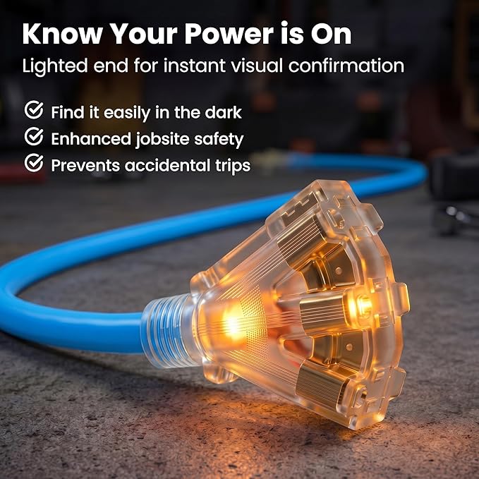 GEARit 100 Ft Extension Cords 12/3 Gauge Outdoor/Indoor Triple Outlet SJEOW 12 AWG 3 Prong Heavy Duty Power Cable 15A 125V 1875W for Lawn, Garden, Appliances Blue