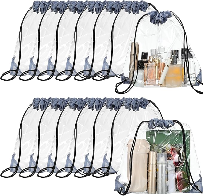 Shappy 30 Pcs Clear Drawstring Backpack, Plastic Waterproof Transparent Stadium Bags String Bag for Gym Travel (Gray)
