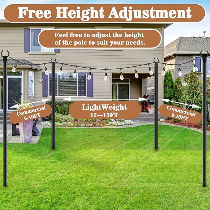 NUERPO 4 Pack String Light Poles,Metal Poles for Hanging Outdoor Light Strings,4 Pack 10 FT Light Poles Stand for Outside Garden,Patio,Wedding,Backyard,Deck,Party