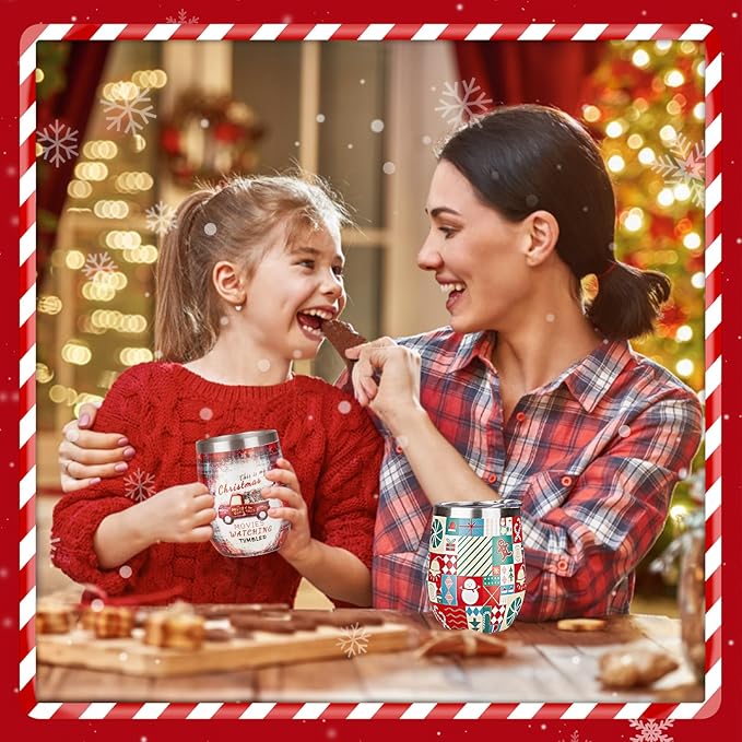 Christmas Wine Tumbler 12 oz Christmas Stainless Steel Wine Glass with Lid and Straw Stemless Double Wall Insulated Wine Cups Keeping Cold & Hot for Holiday Xmas Wedding Party Gifts (puzzle)