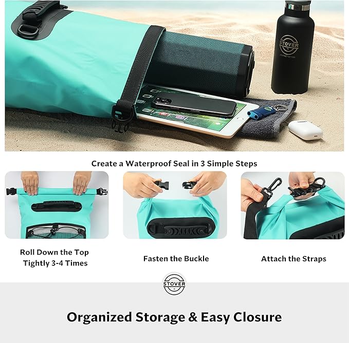 STOVER 5/10/25/30/40/55L Waterproof Dry Bag- Roll-Top Backpack w/Phone Case- Kayaking, Hiking, Camping, Boating- Men/Women