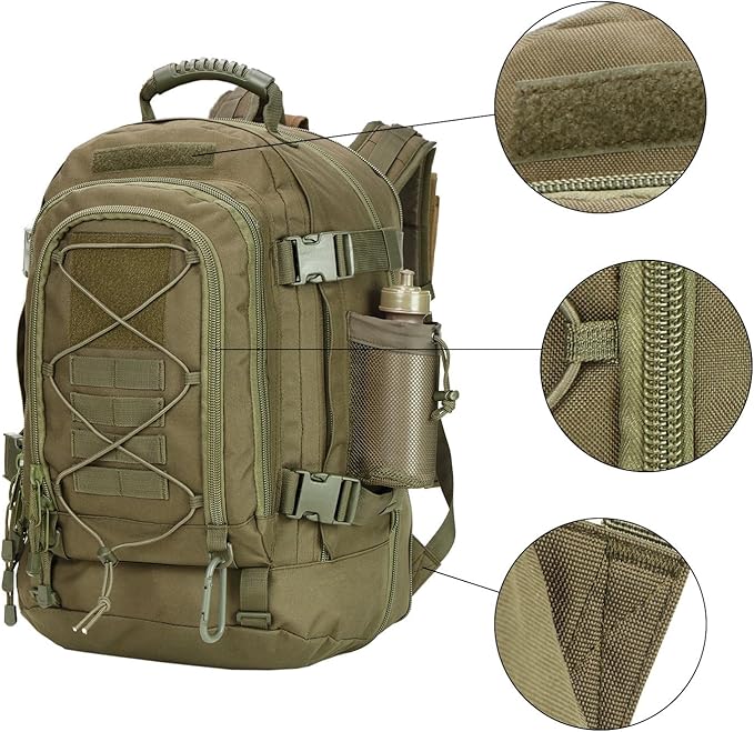 Large Military Bug Out Bag 3 Day Pack Expandable Backpack Army Daypack for Outdoor Hiking Hunting (Green)