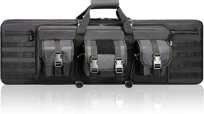DULCE DOM 36 42 48 Inch Double Rifle Case, Tactical Soft Padded Backpack for Hunting & Shooting Range, Heavy-Duty Storage Gun Bag for 2 Rifles & Pistols with Lockable Zippers & MOLLE System