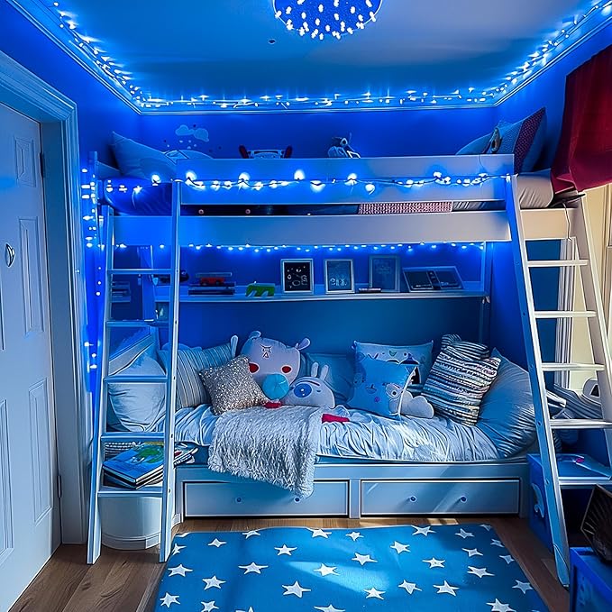 JMEXSUSS Blue Christmas String Lights Indoor Outdoor, 66ft 200 LED Blue String Lights Clear Wire Plug in, 8 Modes Waterproof Christmas Lights for Halloween Tree Party Bedroom Wall Christmas Decoration