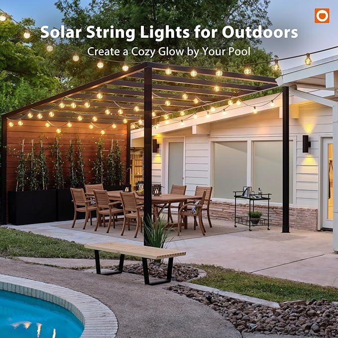 addlon 50FT Solar String Lights Outdoor Waterproof with Remote, G40 Globe Solar Patio Light with 27 LED Shatterproof Bulbs, 3 Modes, Dimmable Hanging for Outside Backyard Party