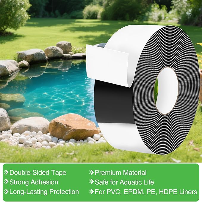 ToLanbbt Pond Liner Seam Tape, 3.15" x 32.8' Double Sided Peel and Stick Seam Tape Self Adhesive Seaming Kit Butyl Rubber Pond Liner Repair Patch Kit Waterproof for EPDM Roof Garden Cover Patch Repair