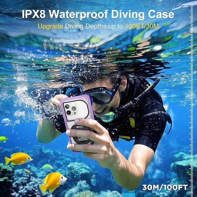 Beasyjoy Waterproof Phone Case, Underwater Phone Case for Snorkeling, Universal IPX8 Diving Pouch with Lanyard for iPhone Samsung Google Moto Series-[NOT Fit Snugly] [Touchscreen Operated Only]-Purple