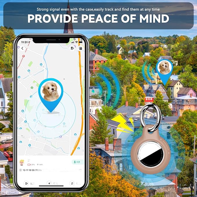 for Apple AirTag 2nd & 1st Gen, Waterproof Case for AirTag Holder Keychain,GPS Tracker Cover for Dog,Car Key,Luggage-G3-Black+Light Brown