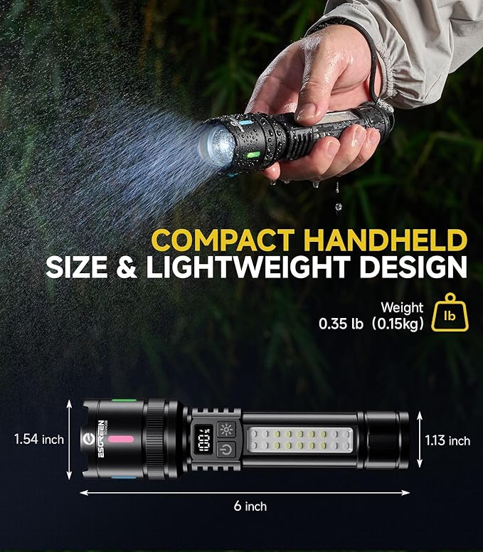 Esgreen LED Rechargeable Flashlights High Lumens 20000 2 Pack, Single Click Bright Flashlight Long Lasting 12H, Compact Handheld Flash Light USB C, White & Red Light, for Hiking Camping Gift