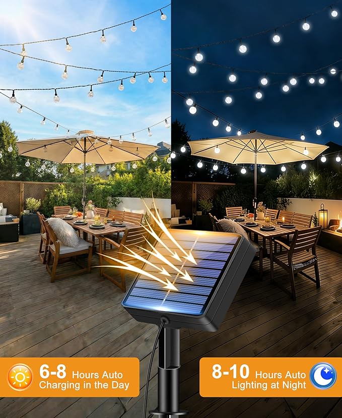 btfarm 4 Pack Solar String Lights Outdoor Waterproof, Each 49 FT 50 LED Solar Powered Patio Light, 8 Lighting Modes Crystal Globe Decoration for Garden Yard Porch Fence Party, Cool White
