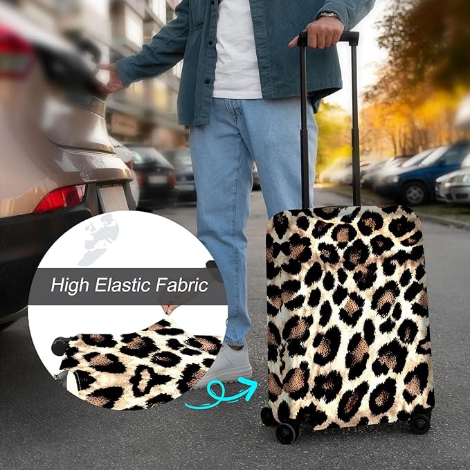 Luggage Cover Protector for 19-20 Inch Suitcases, TSA Approved Elastic Travel Suitcase Covers, Anti-Scratch Washable Luggage Sleeve for Carry On & Checked Bags, Leopard Print 02