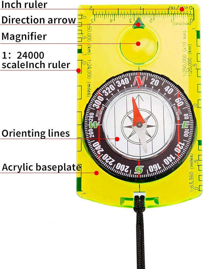 Gejoy 6 Pieces Orienteering Compass Bulk Scout Compass with Declination Magnifier Ruler and Scale Map Reading for Class Gifts Hiking Camping Backpacking Navigation Survival