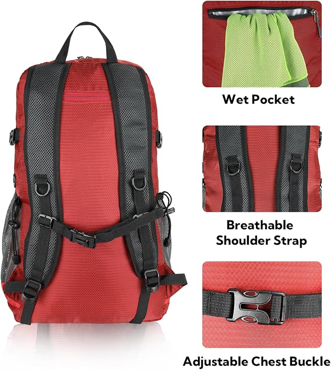 WATERFLY Lightweight Packable Hiking Backpack: 30L Foldable Travel Daypack Ultralight Camping Day Pack for Woman Man