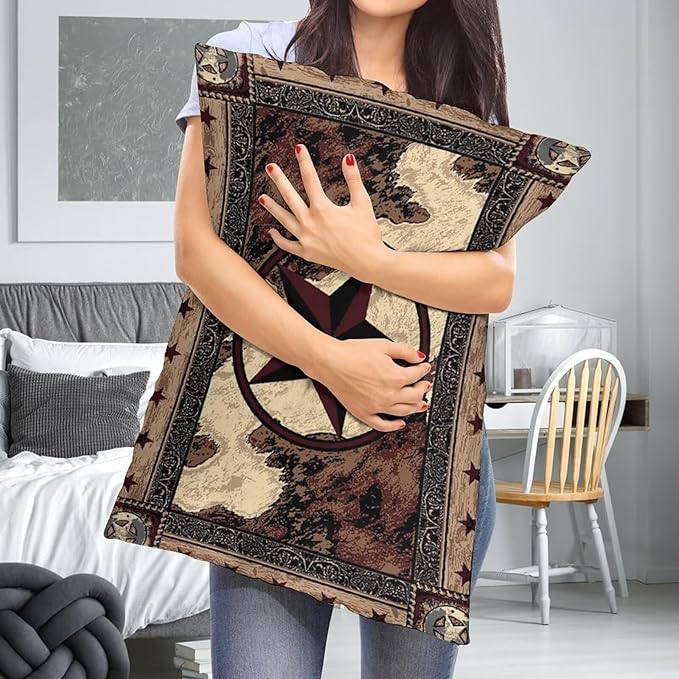 Western Texas Star Throw Pillow Covers Set of 2 Queen Size Rustic Vintage Country Pillow Cushion Cases Standard Pillow Cases Brown Wood Decorative Pillowcase 20X30 Inch for Sofa Bed