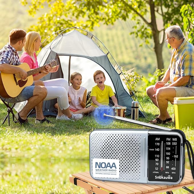 Portable AM FM Transistor Radio Battery Operated, NOAA Weather Radio with Loud Speaker, Headphone Jack, 2 AA Batteries, Excellent Reception, for Everyday Carry Essential, Travel, Storms