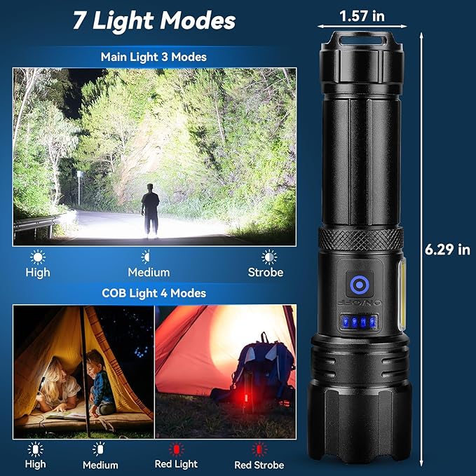 Flashlight Rechargeable Flashlights High Lumens, 99,000 LM Bright LED Flashlight Powered Flash Light, USB Rechargeable Flashlights & Waterproof Handheld Flash lights for Home Camping Hiking(2 Pack)