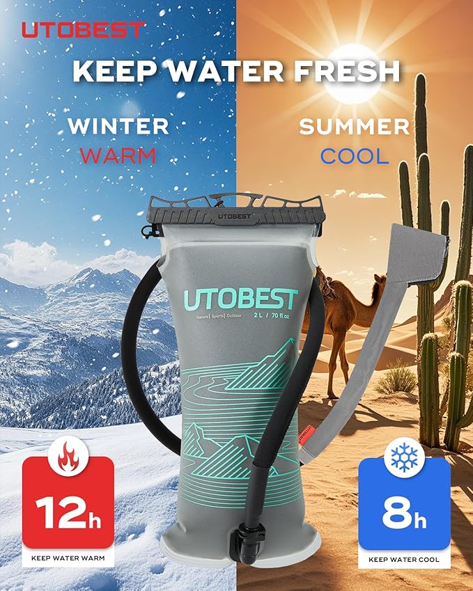 UTOBEST Insulated Water Bladder with Bite Valve Cover Keeps Water Cool or Warm for Hours, Leakproof TPU Hydration for Hiking Camping and Backpacking