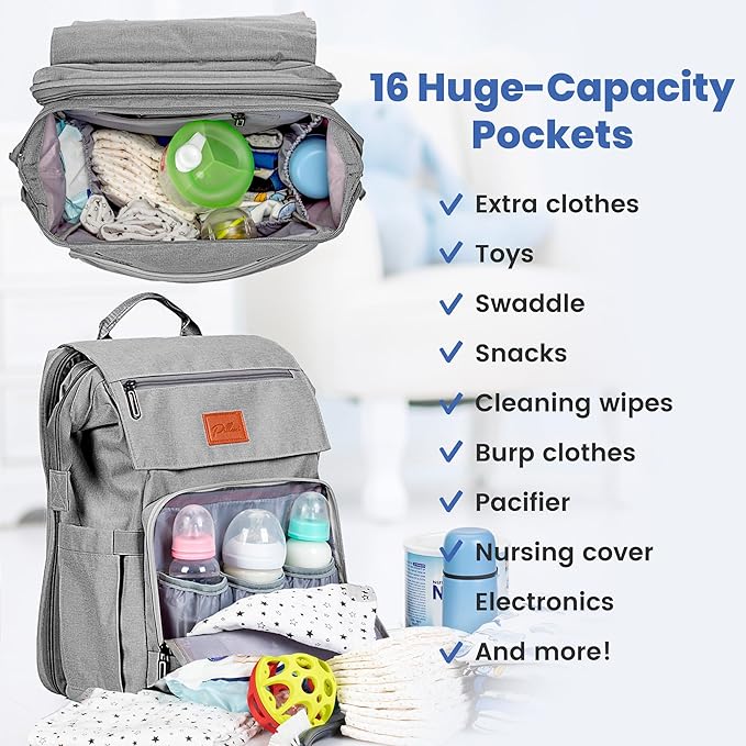Baby Diaper Bag Backpack - Baby Bags for Boys & Girls, Large Waterproof Diaper Backpack - Baby Shower Gifts & Registry Must Haves - Travel Diaper Bags with Changing Pad & Back Zipper - Baby Boy Stuff