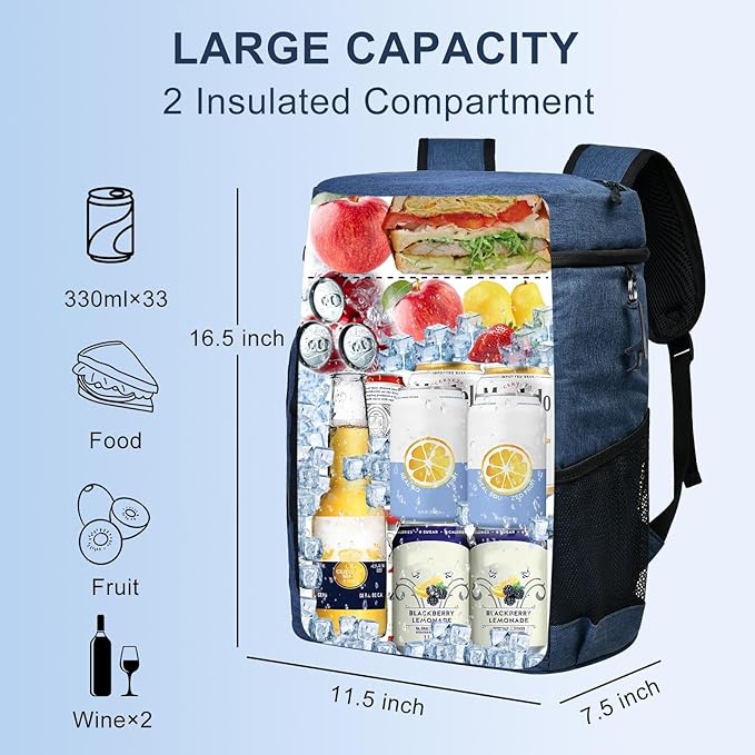 33 Cans Insulated Backpack Cooler - Leakproof Waterproof Lightweight Soft Coolers Bag for Camping Picnic Hiking Beach and Lunchbox Backpacks Bags-Leak Proof Ice Chest Back Pack