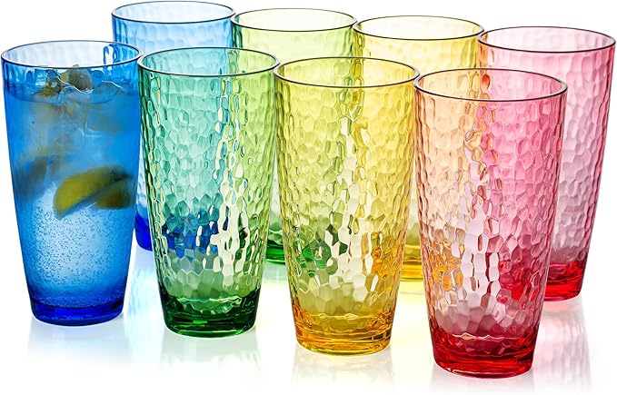 KOXIN-KARLU Hammered 26-ounce Plastic Tumbler Acrylic Glasses Drinking Cups, set of 8 Multicolor