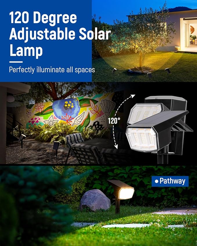 AUDERWIN Solar spotlights Outdoor 63 LED 3 Lighting Modes, IP65 Waterproof Lighten Yard Garden House Garage Pathway for Christmas Decorations-10 Pack