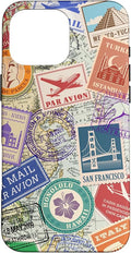 World Map Travel Passport Stamps Postage Stamp Case for iPhone 16 Pro Max