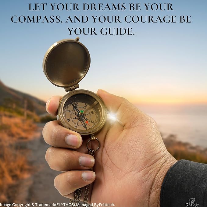 Handmade Brass Antique Compass with Leather Case – Vintage Finish Functional Pocket Navigation Tool for Travel, Hiking & Gift