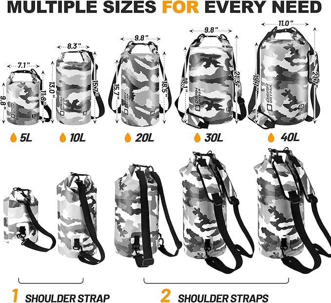 Waterproof Dry Bag, 5L/10L/20L/30L/40L Roll Top Lightweight Storage Backpack with Phone Case for Women & Men, Floating Waterproof Sack for Travel, Swimming, Kayaking, Paddle Board, Camping & Beach