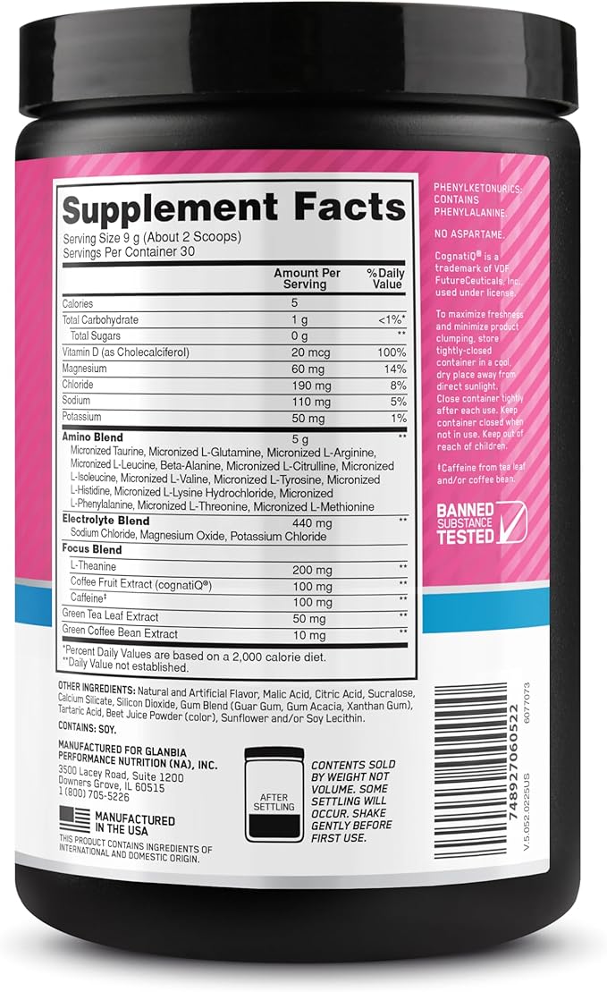 Optimum Nutrition Amino Energy Powder Plus Focus, with BCAA, Electrolytes, and Caffeine, Watermelon, 30 Servings (Packaging May Vary) (Pack of 6)
