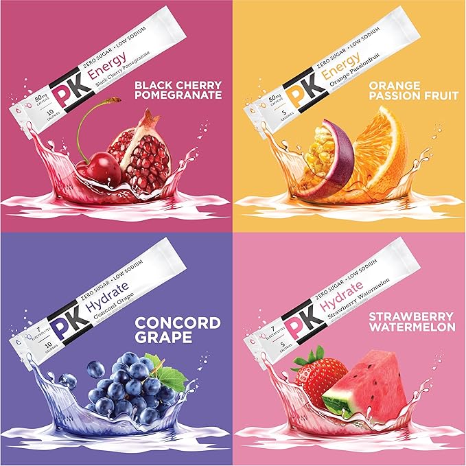 PURE KICK Energy and Hydrate Singles To Go Drink Mix Variety Pack, Black cherry Pomegranate, Orange Passion Fruit, Strawberry watermelon and Concord Grape, 30 Count (Pack - 1)