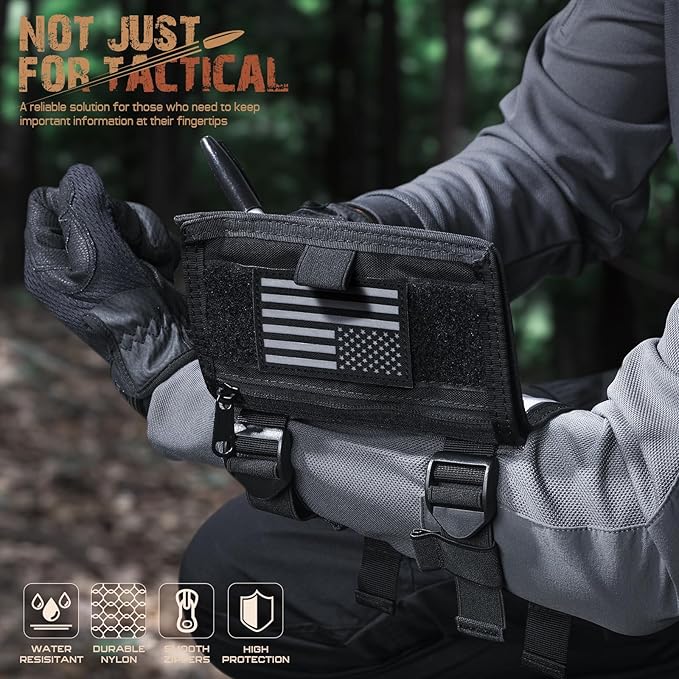 LIVANS Map Case Tactical Arm Sleeve QB Wristband Map Pouch Tactical Armband Sleeve Military Arm Wrist Pouch Document DOPE Card Holder for Shooting Rescue Field Measurement, Include Flag Patch