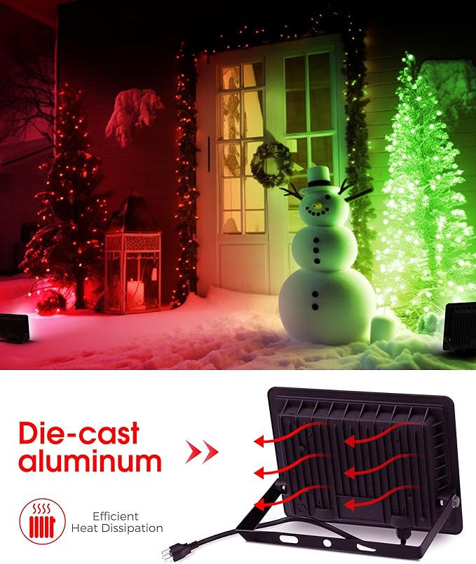 L LOHAS LED Red Flood Light Outdoor, 𝑫𝒖𝒔𝒌 𝒕𝒐 𝑫𝒂𝒘𝒏 50W Plug in Flood Light, IP66 Waterproof Christmas Party Decorations, 2300lm Outdoor Lights for Yard, Garage UL Listed 2 Pack